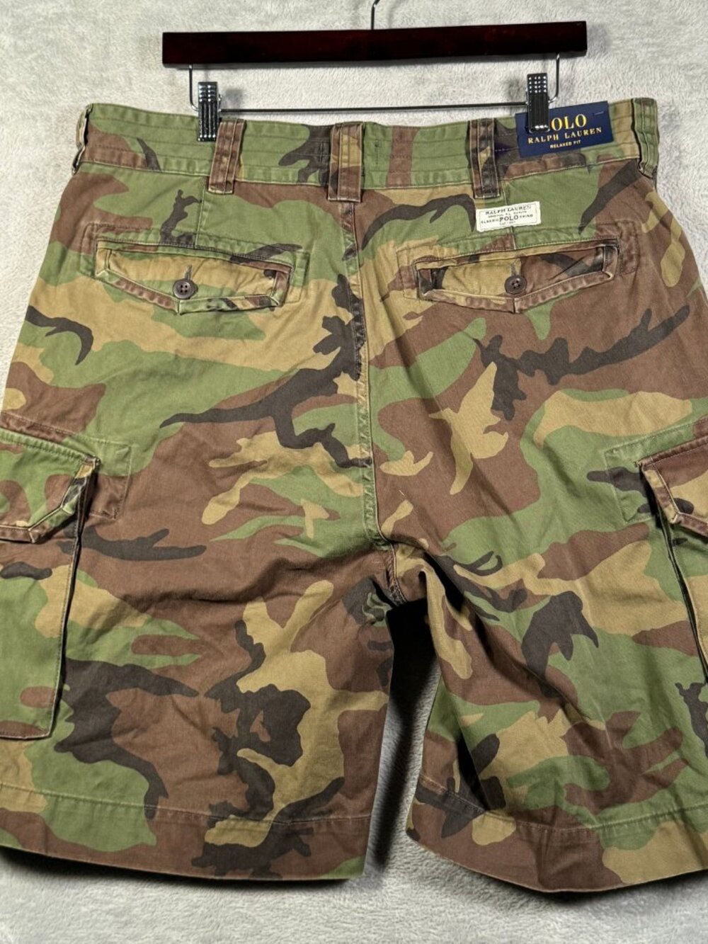 Polo Ralph Lauren Cargo Shorts Mens 38 Green Camo Relaxed Fit Gellar $118 *FLAW - Picture 6 of 14
